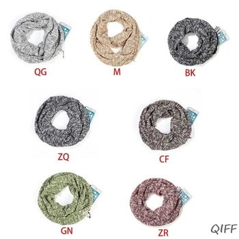 

Unisex Winter Snowflake Knit Infinity Scarf with Zipper Pocket Warm Loop Shawl