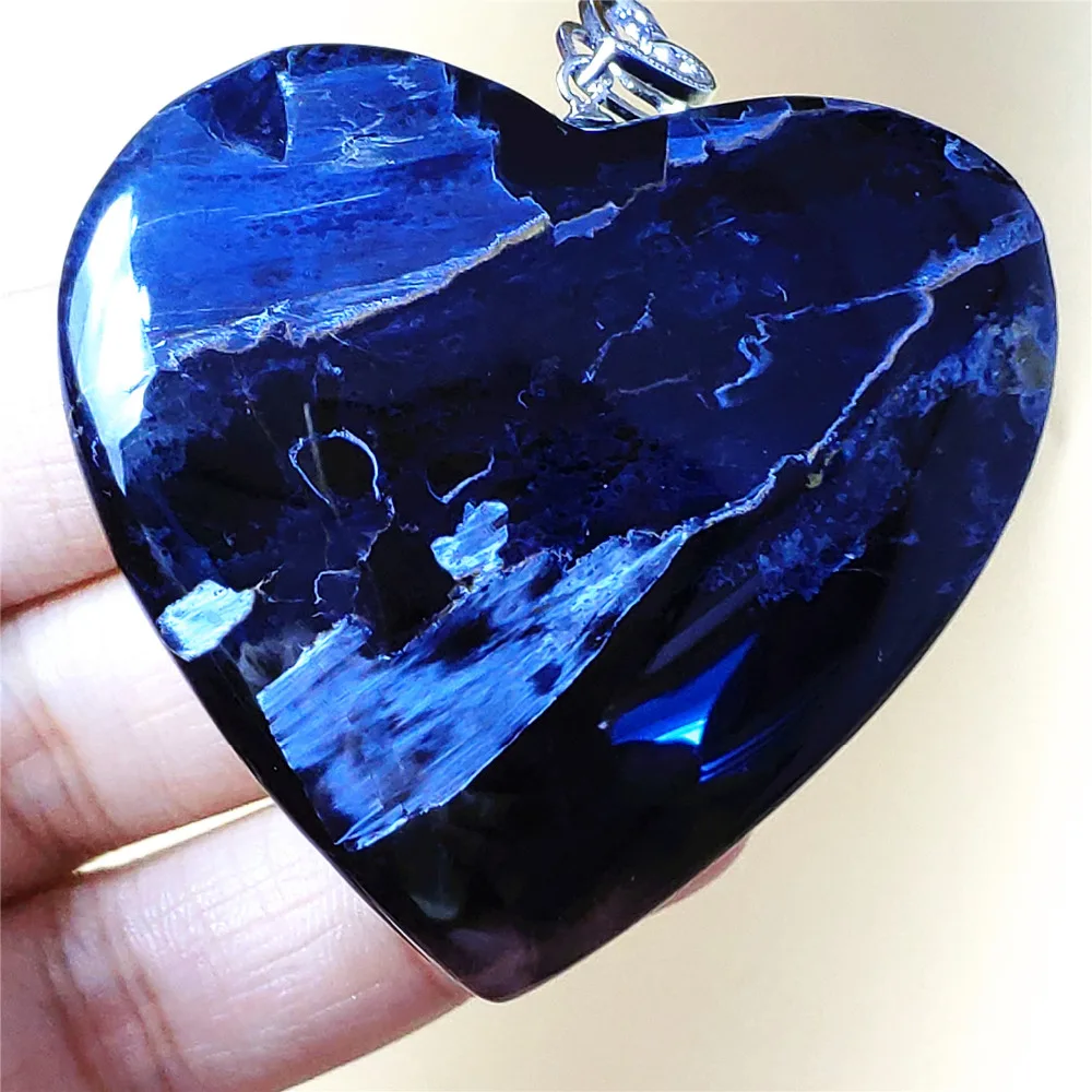 

Excellent Natural Blue Pietersite Heart Pendant Chatoyant Birthday Gift Reiki Stone 53x51x10mm Gemstone Women Necklace AAAAA