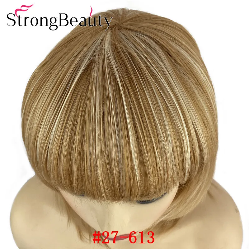 strongbeauty cabelo de comprimento médio em linha reta perucas femininas com puro bang sintético natural sem tampa