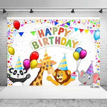 

Cartoon Animals Happy Birthday Party Banner Photography Backgrounds Decor Baby Shower Newborn Photo Booth Studio Props Backdrops