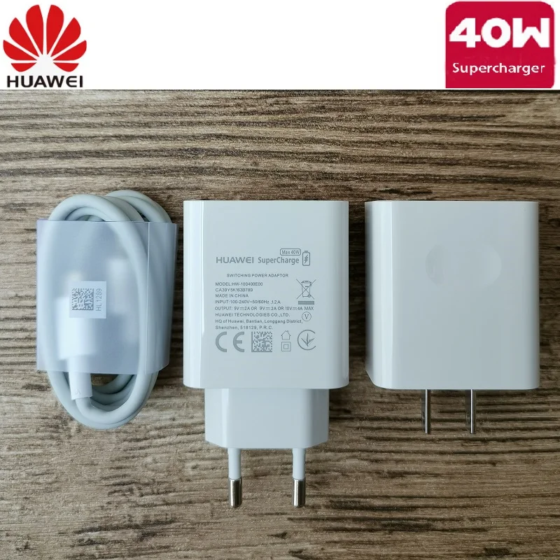 

Original Huawei P30 Pro Charger 40W 10V/4A SuperCharge adapter Fast Charge 5A Type C Cable For Mate 20 10 pro Honor Magic 2 p20
