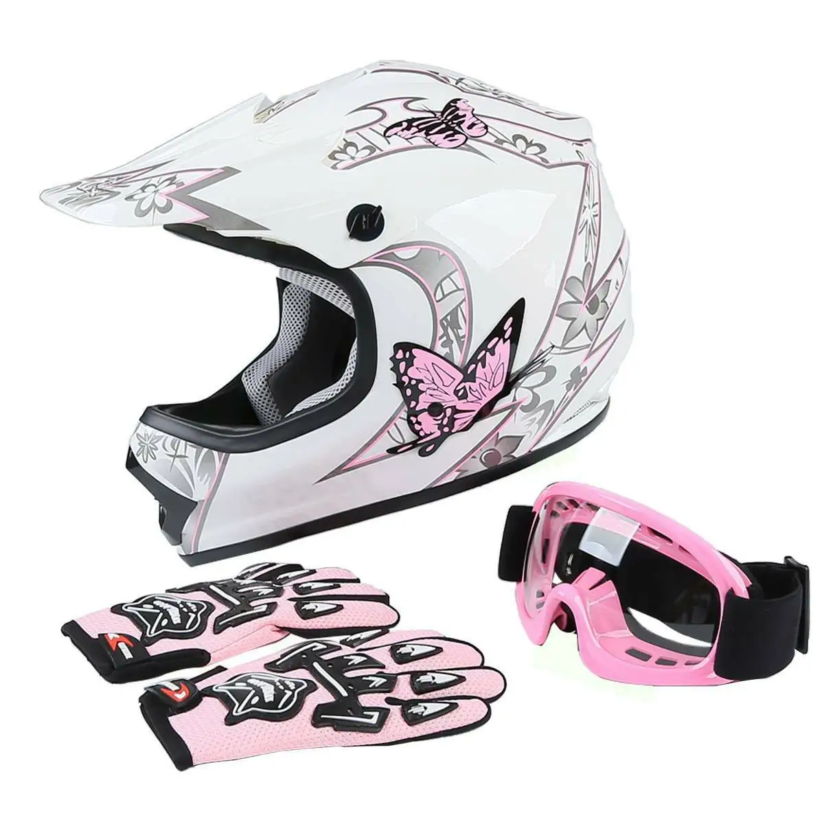 TCMT-gafas para motocicleta DOT Youth para niños, máscara completa, guantes, todoterreno, ATV, color rosa y rojo