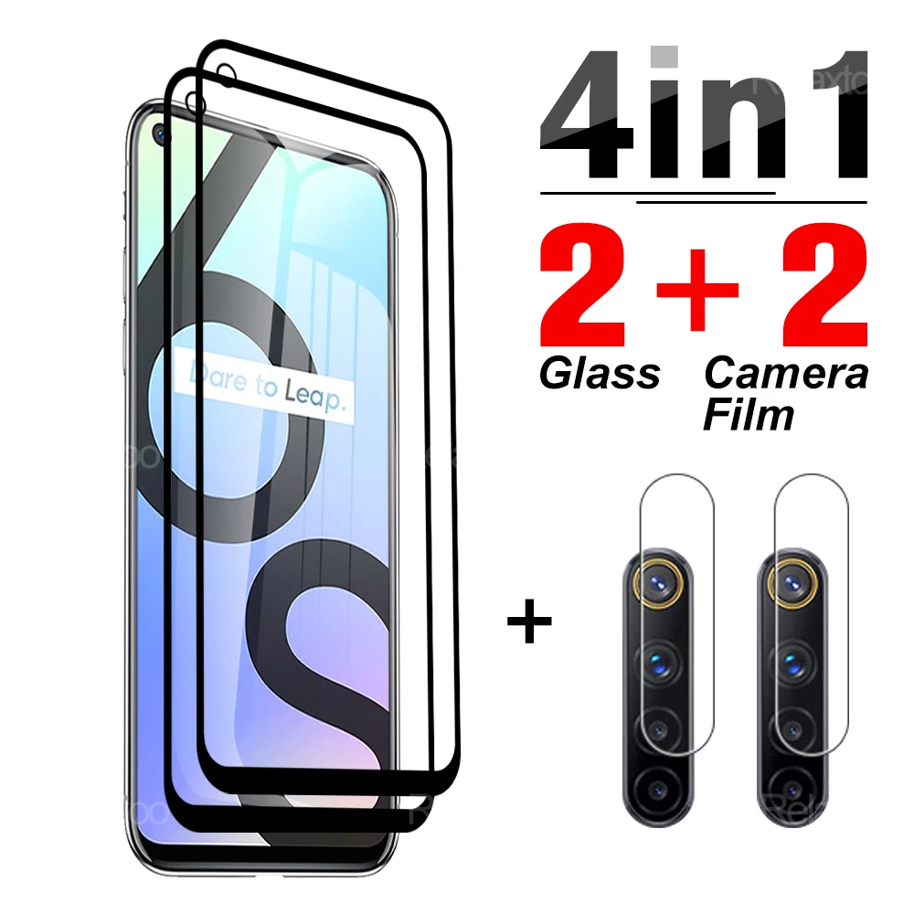 

Защитное закаленное стекло 4-в-1 для Oppo Realme 5 5i, Защита экрана для Oppo Realme 6 6s 6i, фотопленка для объектива