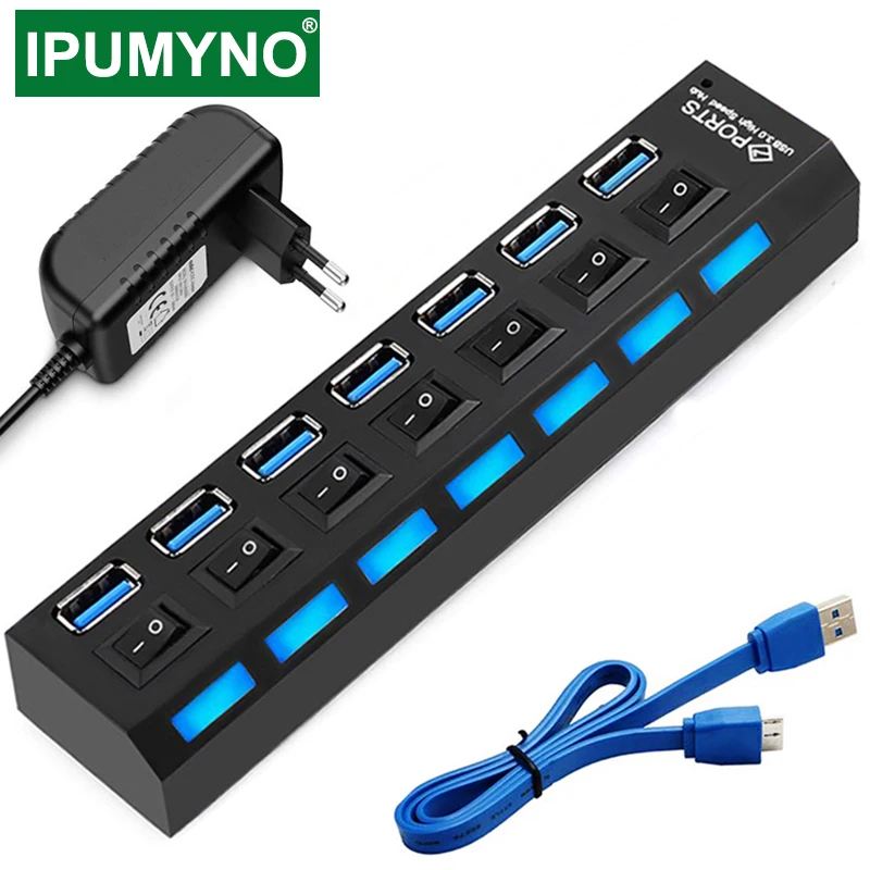 Venta HUB Multi USB 3,0, 4 y 7 puertos USB, divisor con adaptador de corriente para Macbook Pro Air, PC, ordenador, portátil, accesorios LWyQ0EjdG