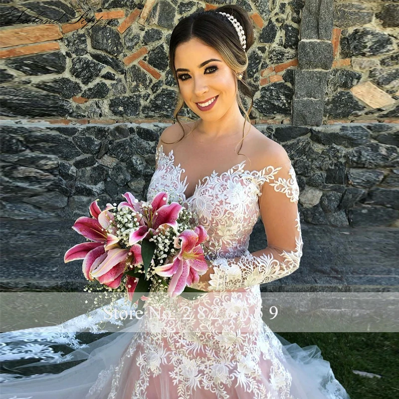 Элегантные кружевные свадебные платья Русалка vestido de noiva с длинным рукавом длиной до пола с аппликацией Свадебные платья со шлейфом