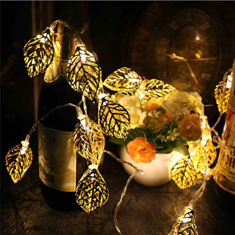 Hollow Leaves Garland Fairy Light Led Iron Wire Battery String Lights For Wedding Forest Table Christmas Home Party Decoration | Дом и сад
