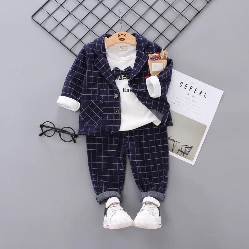  Baby Clothes Fashion Suit Coat Shirt Trousers Three-piece Suit Autumn Children Turn-down Collar Car