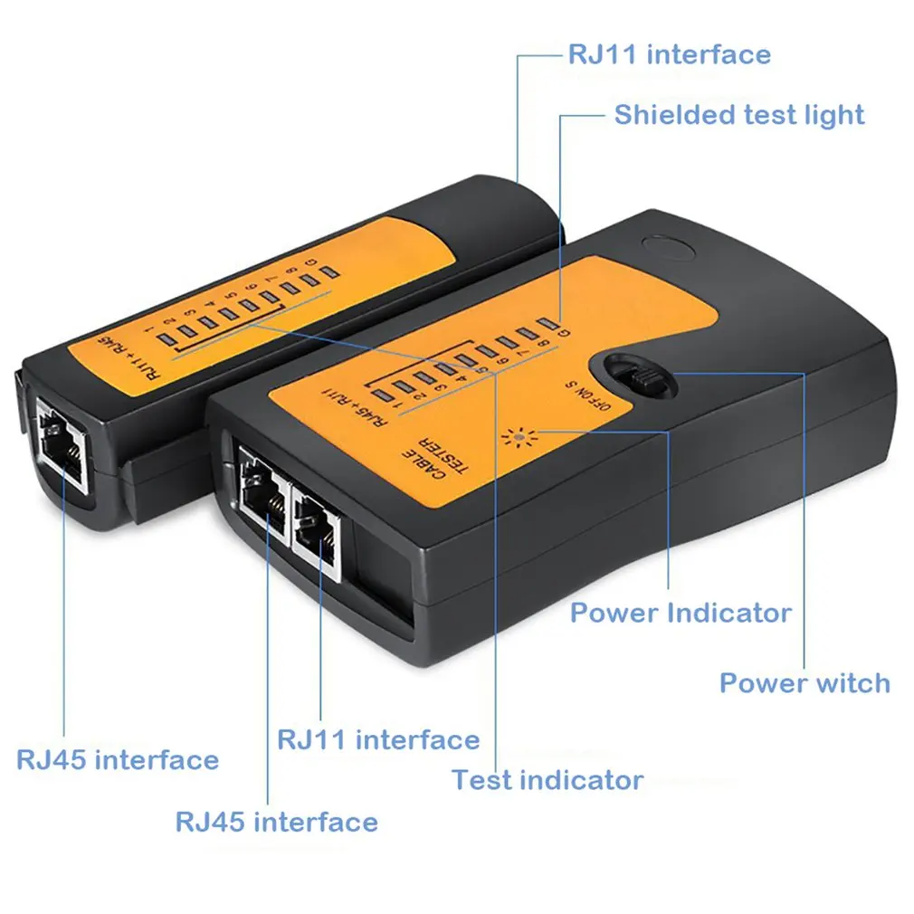 H739ca8c0fdc145edb8bec3ac48178cdcD RJ45 Cable lan comprobador tester de Cable de red RJ45 RJ11 RJ12 CAT5 UTP Tester de Cable LAN herramienta de Red red de reparación Anti-Luz