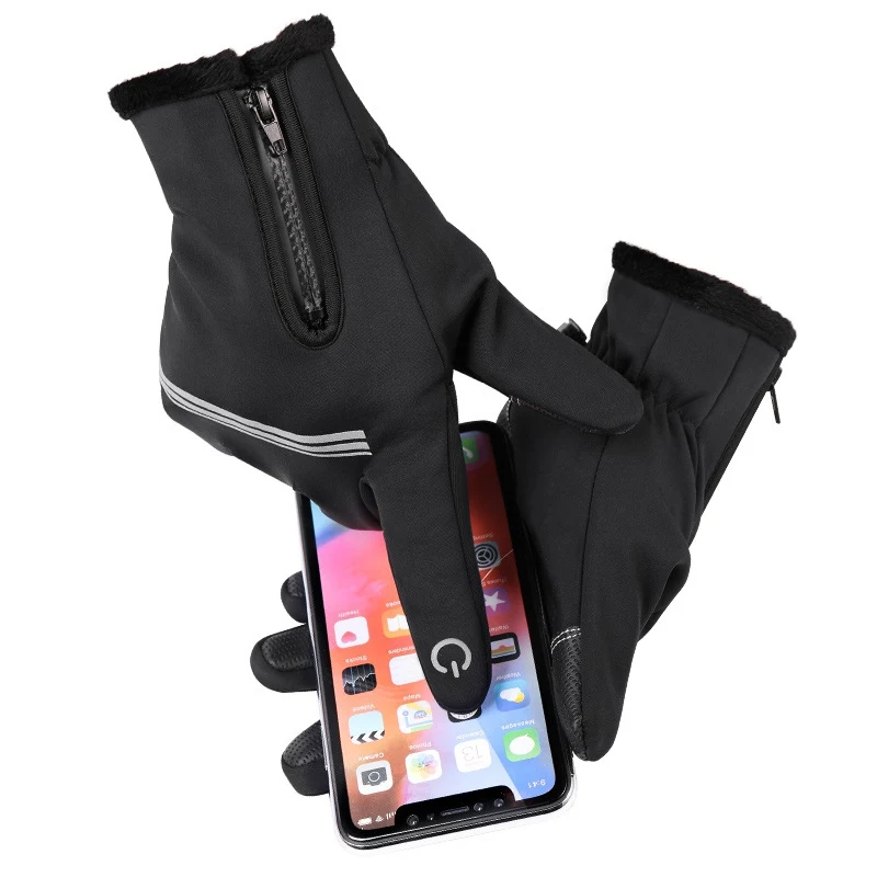 Motorcycle Skiing Riding Cycling Warm Windproof Glove Zipper Fleece Anti-slip Glove Outdoor Men Women Winter Touch Screen Gloves