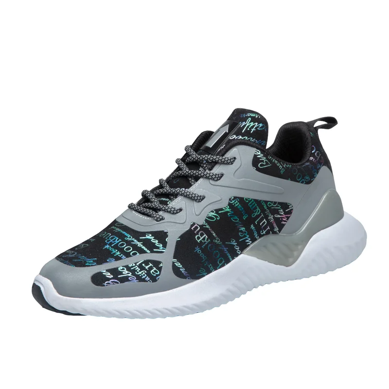 Новинка, светоотражающая зимняя спортивная обувь для мужчин, дышащий бархатный верх, мужские кроссовки на шнуровке, атлетические кроссовки для прогулок - Цвет: Blackgray
