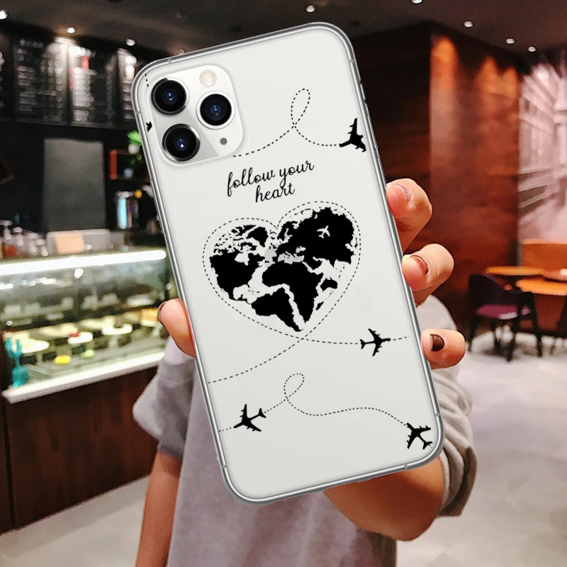 Always follow your heart Cover For iPhones 11 Pro Max World Map Travel Airplane Soft Case For iPhones 6 6s 7 8 Plus X XR XS MAX