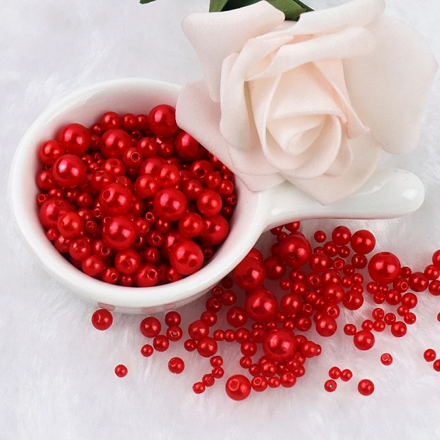 150-200Pcs Colorful ABS Imitation Pearls Mix 3-8mm Round Beads With Holes DIY Bracelet Charms Necklace Beads For Jewelry Making 2117 Red Color