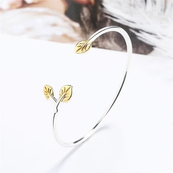 

Sole Memory Art Simple Fresh Leaves 925 Sterling Silver Female Resizable Bracelets SBR282