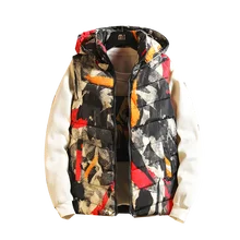 Зимние камуфляжные куртки без рукавов на молнии, уличная мода, мужской жилет с капюшоном, осенний теплый жилет в военном стиле для мужчин и женщин