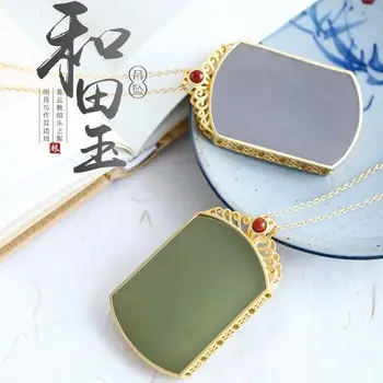 

New silver inlaid natural Hetian jade Square Pendant Necklace Chinese style retro minority design charm women's brand jewelry