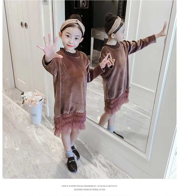 Новое Стильное платье для девочек на осень и зиму платье принцессы с длинными рукавами для маленьких девочек плотное теплое платье для детей#8014