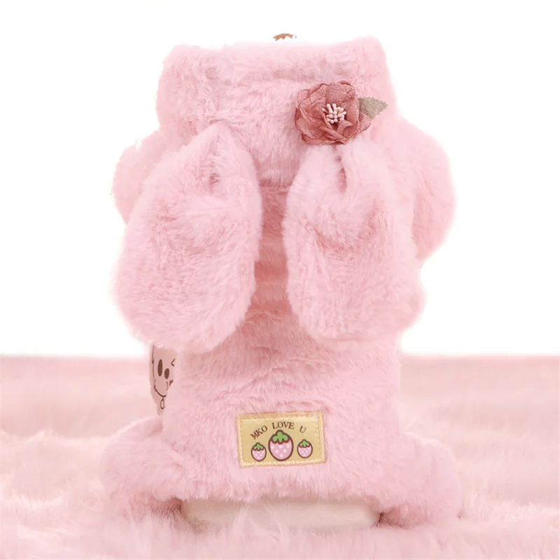 Overalls for Dogs Winter Thicken Fleece Dog Jumpsuit for Small Dogs Cute Rabbit Soft Warm Dog Clothes for Poodles  Pink Blue