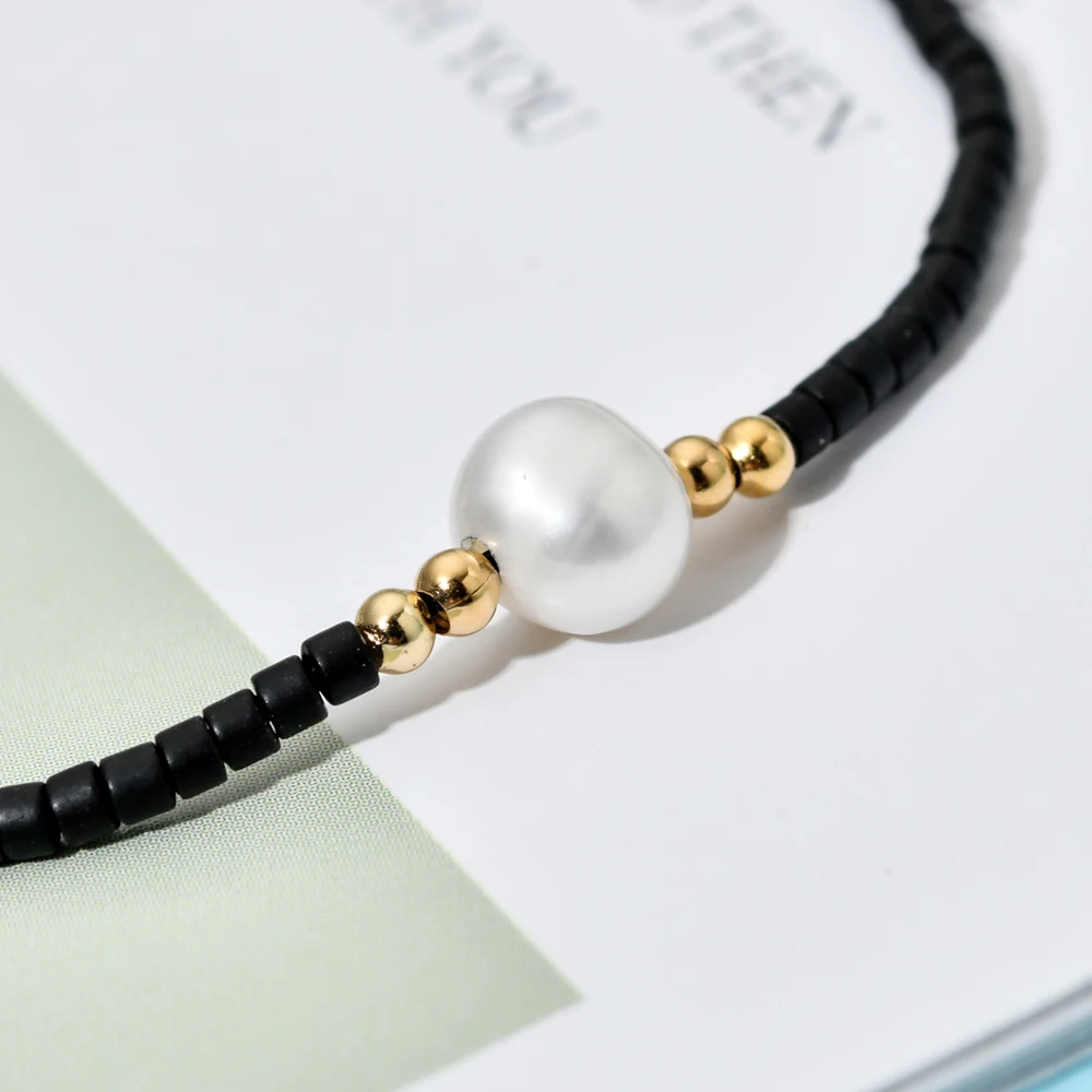 ZMZY Thin Natural Pearl Bracelet Miyuki Beads Handmade Black Glass Stone Bracelets For Women Boho Adjustable Rope Lady Jewelry