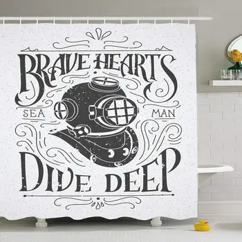 

Shower Curtain Set with Hooks 72x78 Old Courage Dirty Referring Diving Helmet Rough Type Hand Drawing Lettering Vintage Objects