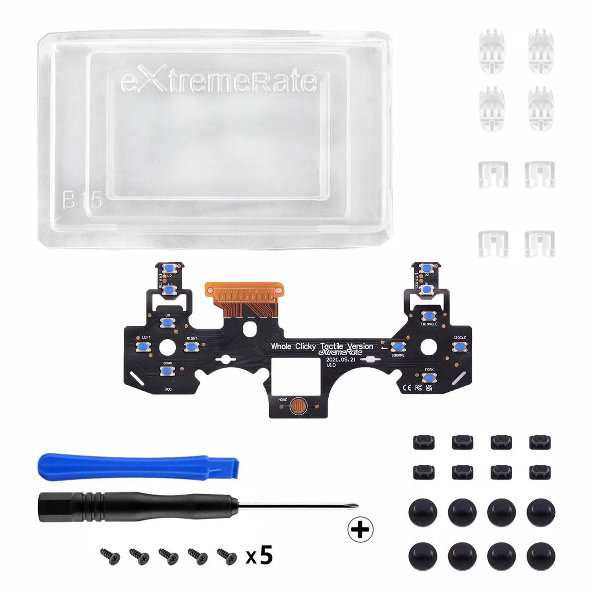 eXtremeRate WHOLE TACTILE Clicky Kit Face Dpad Buttons Flashshot Stop Flex Cable Mouse Click Kit for ps4 Controller CUH-ZCT2 — view 3