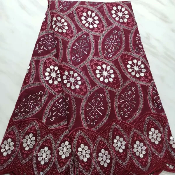 burgundy Тяжелая бисерная нигерийская кружевная ткань африканская Вощеная Свадебная кружевная ткань высокого качества французская вуаль кружевная ткань для свадебного платья - Color: burgundy