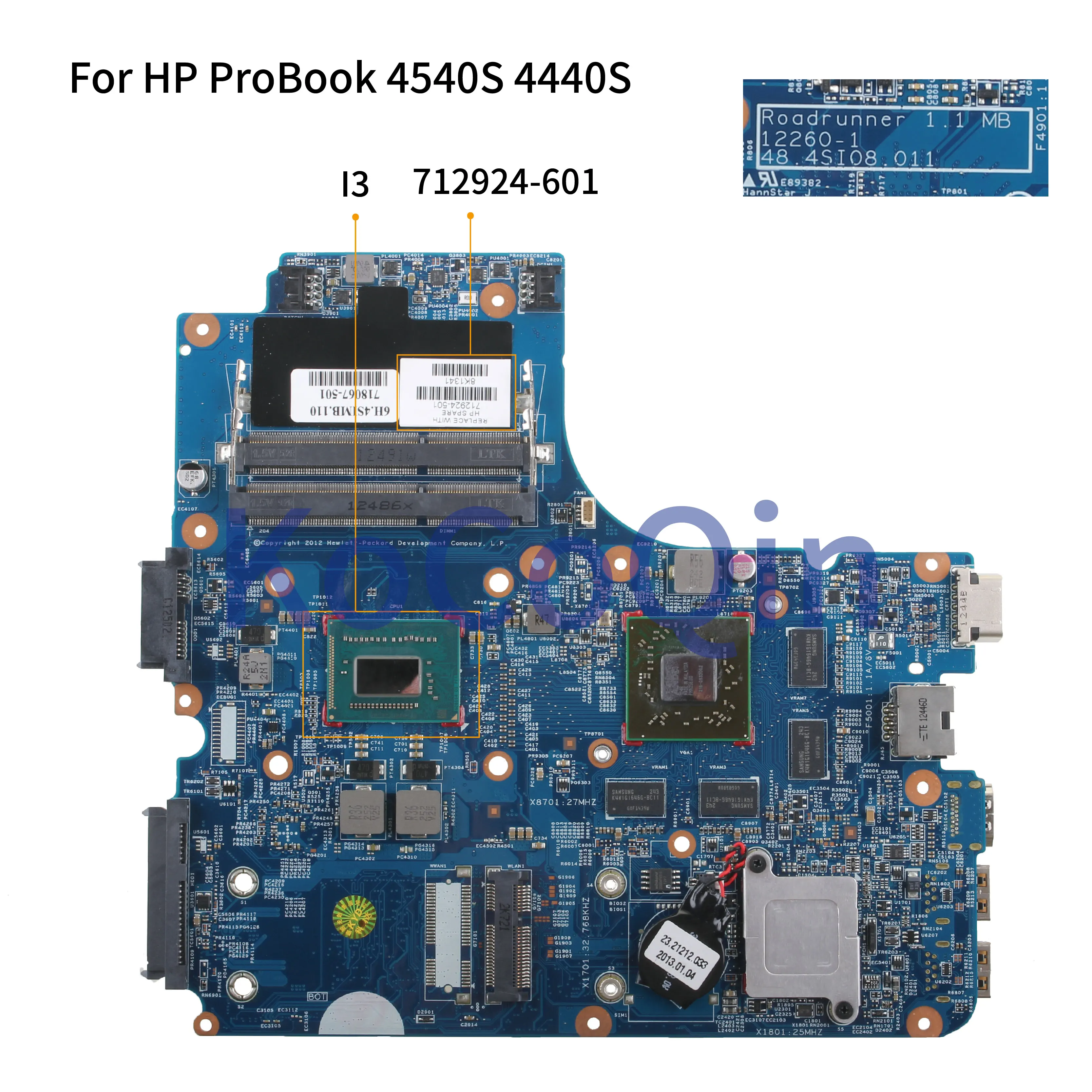 KoCoQin Laptop motherboard For HP ProBook 4540S 4440S 4441S Core I3 Mainboard 712924-001 712924-601