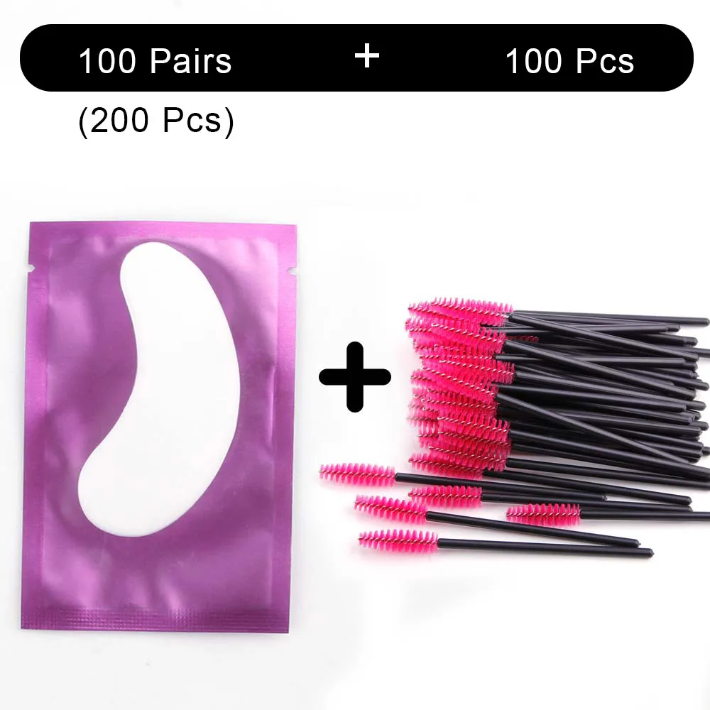 100 пар накладки для наращивания ресниц и 100 шт одноразовая щетка для ресниц косметические накладки для глаз макияж ресниц Набор - Цвет: Purple Pad RRed Bru