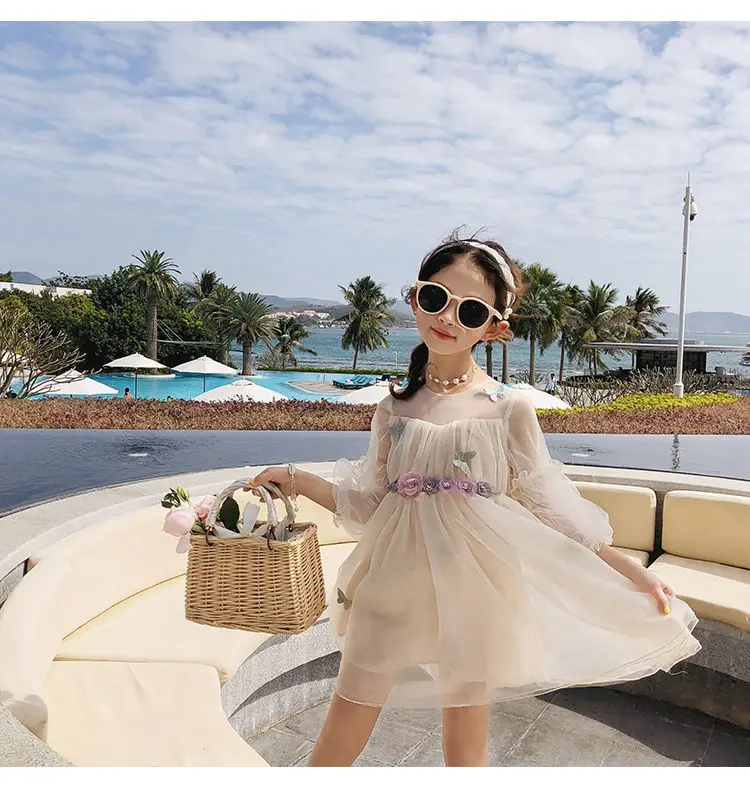 Платье для девочек весна 2020 цветочное Сетчатое платье детская одежда 3 4 7 лет