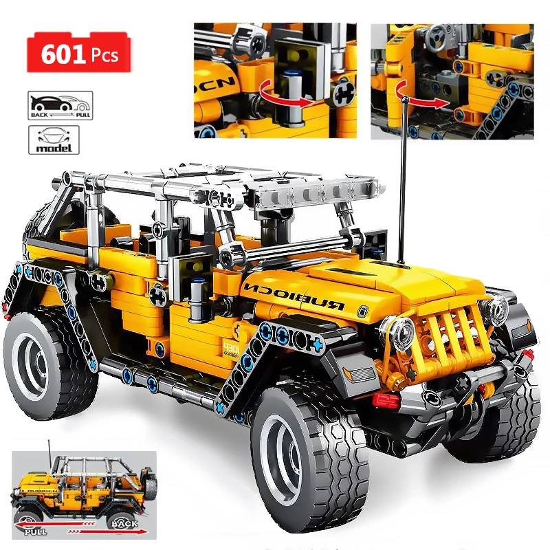 

601pcs Building Blocks Fit for Technic Pull Back Jeeped Car Off-road Vehicle City Creator Car Bricks Toys For Boys