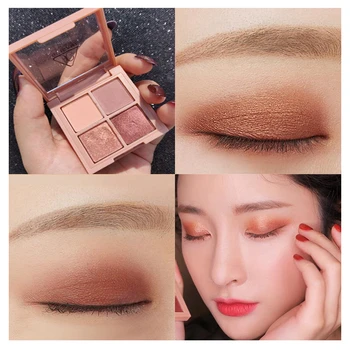 

Waterproof 4 Colors Eyeshadow Palette Makeup Powder Lasting Smoky Matte Shiny Nude Pumpkin Color Eye Shadow Korea