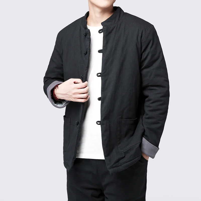 

2022 Autumn Men Chinese Style Parka Mens Casual Retro Coat Chinese Knot Buttons Vintage Linen Cotton Padded Jackets Outerwear