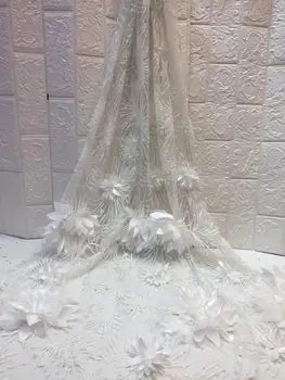 

White Color African Lace Fabric 2019 Embroidered Nigerian Laces Fabric High Quality French Tulle Lace Fabric With Sequins
