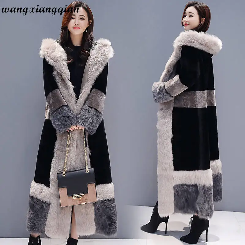 

Women's Fur Collar Coat Winter Street Thick Warm Single Breasted Hooded Black Pocket Button Long Straight Cotton Coat Parka Z29