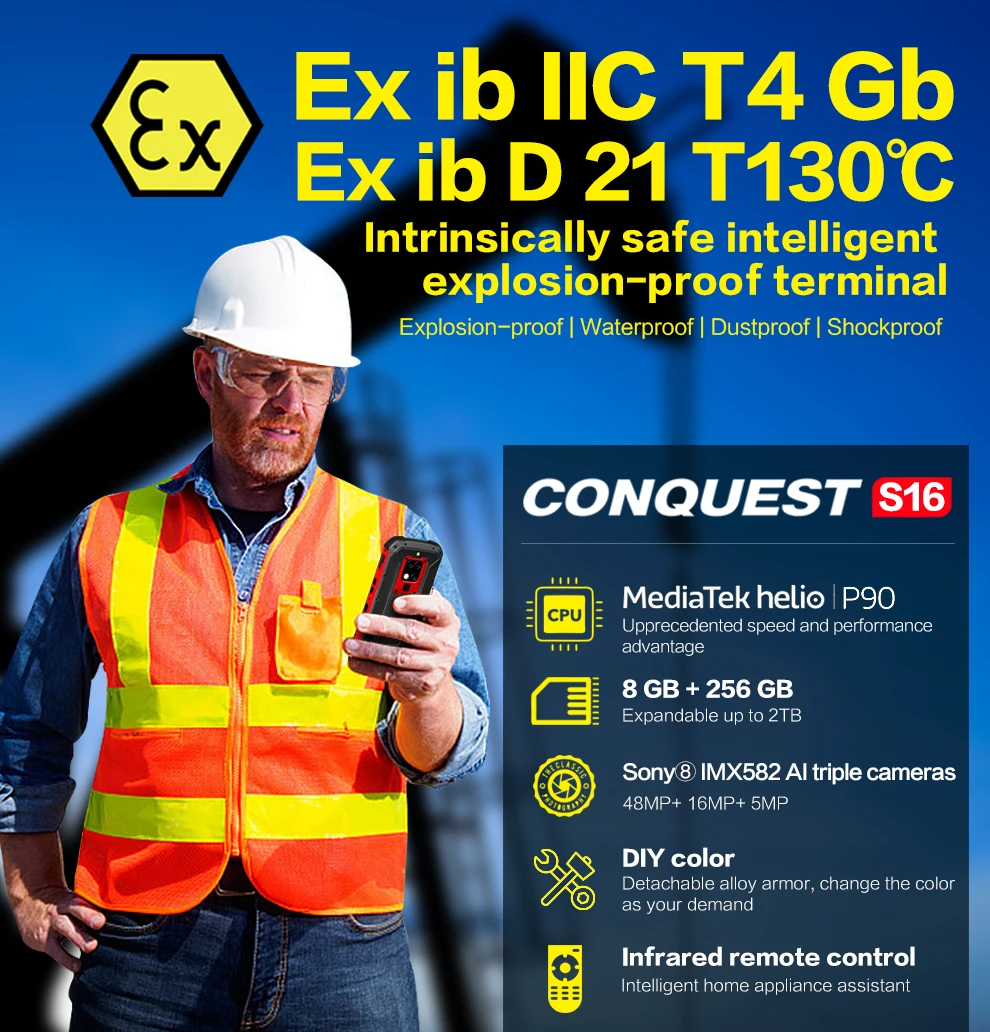 2020 Новый CONQUEST S16 ATEX взрывозащищенный Android телефон прочный IP68 Водонепроницаемый NFC