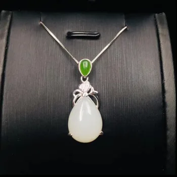 

Beautiful 925 Sterling Silver White HeTian Jade Water Drop Design Lucky Pendant + Chain Necklace Fine Jewelry Charm Gift