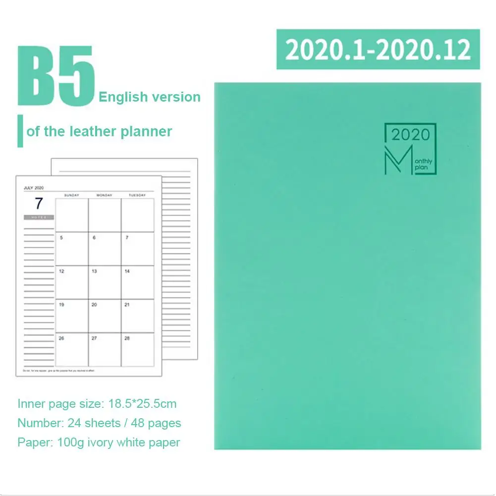 Месячный планировщик кожаный чехол 12 месячный планировщик 24 листов Дневник кожаный персональный ноутбук Ежедневник для планирования дня Тетрадь - Цвет: Зеленый