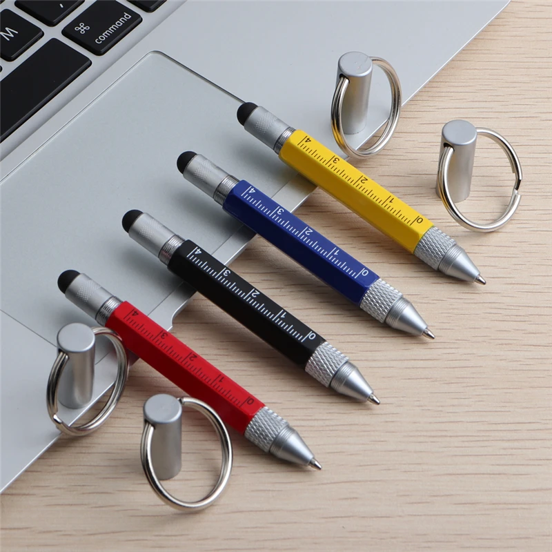 GENKKY Multifunctional Pen Metal Tool pen Ballpoint mini Pen Screwdriver Ruler Spirit Multifunction Key buckles Black Blue Ink