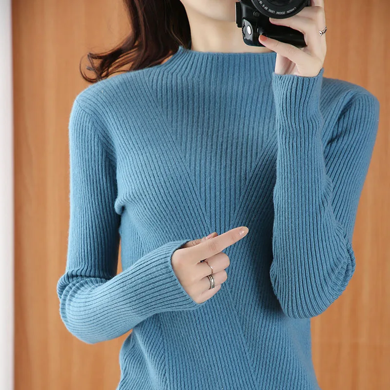 

Sparsil Women Winter Turtleneck 100% Wool Sweater Knitted Pulloves Woolen Base Shirt Solid Color Slim Style Cashmere Knitwear