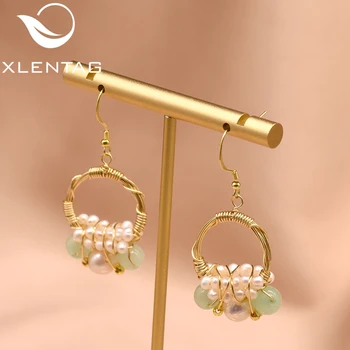 

XlentAg Natural Pearl Dangle Earrings For Women Party Gift Original Design Handmade Drop Earrings Luxury Fine Jewellery GE0670