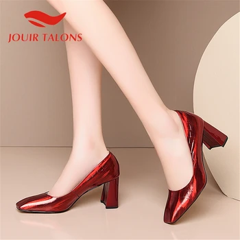 

JOUIR TALONS 2020 Brand Design Big Size 43 Genuine Leather Women Pumps Square Toe Strange Style Heels Spring/Autumn Dress Shoes