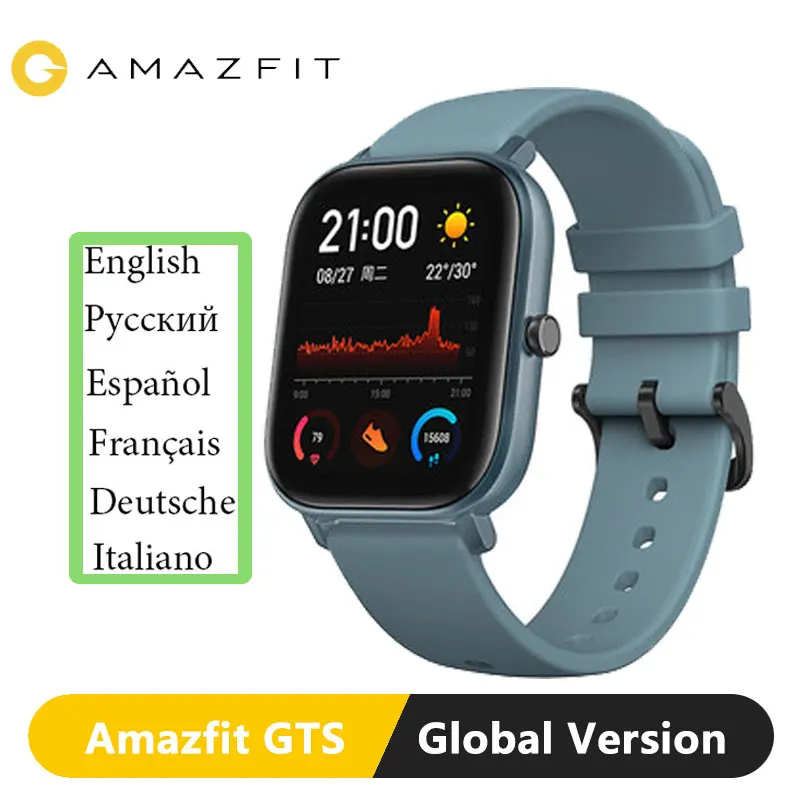 Смарт-часы Xiaomi Huami Amazfit GTS, глобальная версия, gps, умные часы, пульсометр, 5 АТМ, водонепроницаемые, для плавания, отслеживания сна - Цвет: Glacier Blue