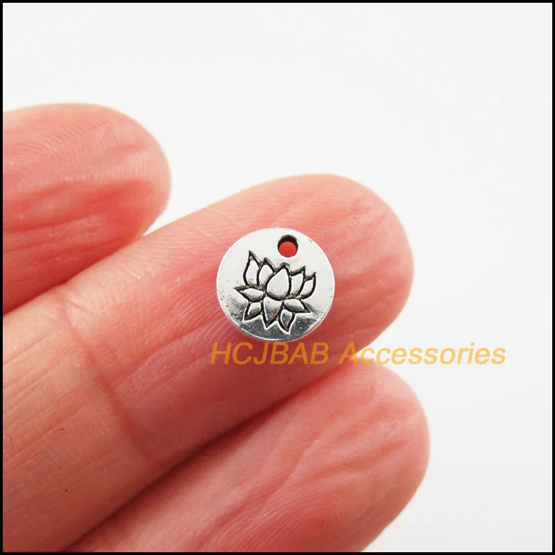 

80 New Lotus Flower Charms Tibetan Silver Tone Round Pendants 8mm