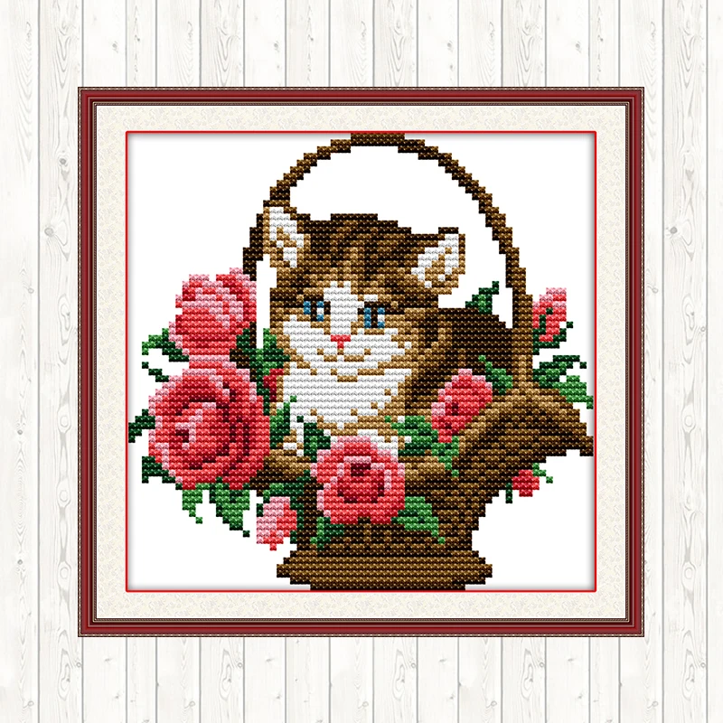 

Joy Sunday Cat Counted Cross Stitch Fabric Sets for Embroidery Cross Stitch DMC DIY 14CT 11CT Printed Canvas for Needlework Aida