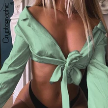 ^#Cheap Cryptographic Women's Cropped Tops Solid Bow Lace up Long Sleeve Stain Blouse Fashion Fall 2019 Sexy Ladies Green Blouse Casual ^#Cheap Cryptographic Women's Cropped Tops Solid Bow Lace up Long Sleeve Stain Blouse Fashion Fall 2019 Sexy Ladies Green Blouse Casual