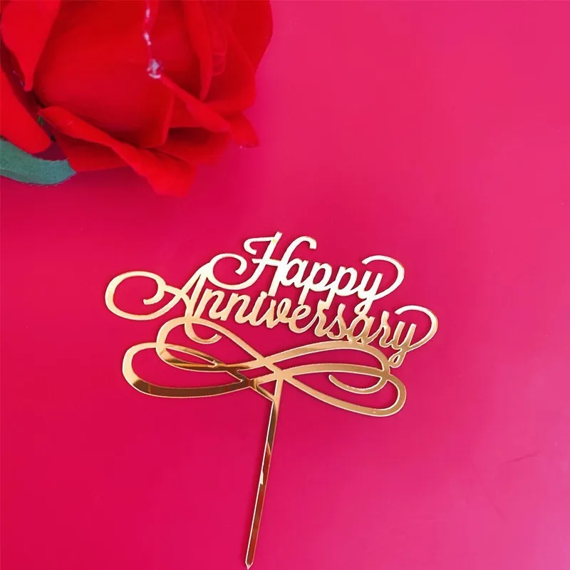 Gold Acrylic 'Happy Anniversary' Cake Topper – Reusable Party Decoration For Weddings, Birthdays, Company Events - View #9