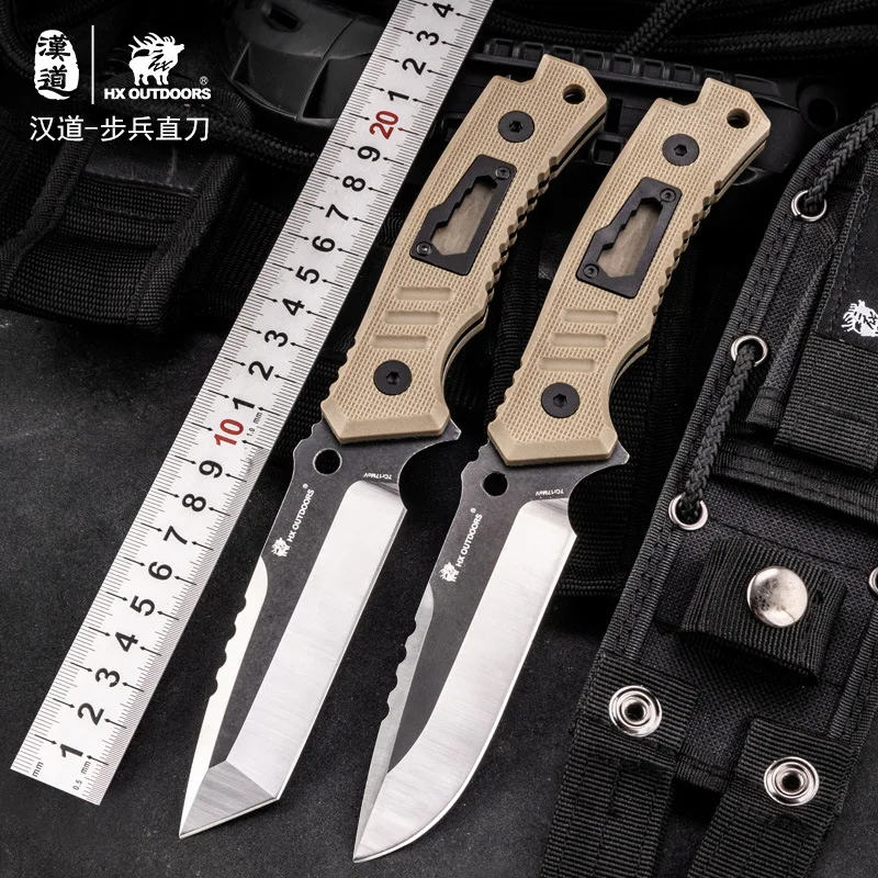 

Hx outdoors Infantry Straight Knife Outdoor Knife Defensive jun gong dao Open Country Survival Saber Survival Knife Straight Kni