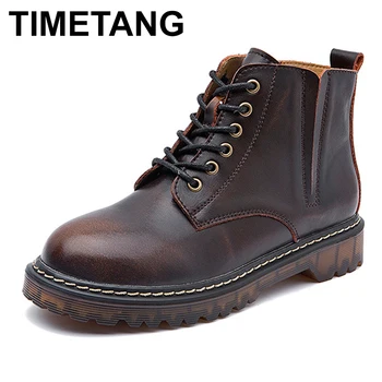 

TIMETANGChelsea Boots Women Autumn Winter Genuine Leather Ankle Boots Oxford Warm Fur Shoes Flats Casual Classic Martin Vintage