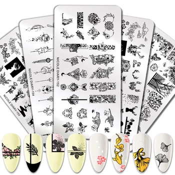 

NICOLE DIARY Flower Animals Nail Stamping Plates Rectangle Floral Design Stamp Templates Nail Art Tool Printing Stencil Plant