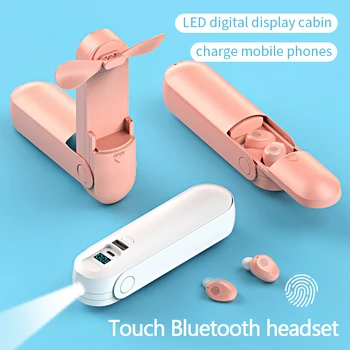 

Wireless Earphones Bluetooth Charging Case LED Display Mini HIFI Earphone with Folding Fan For IOS/Android Phones HD Call