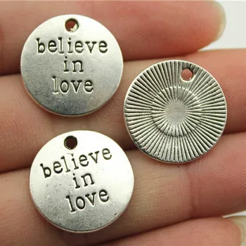 

Wholesale Jewelry Lots Antique Silver Color 20mm Believe In Love Pendants Jewelry Making For Women 60 Pieces